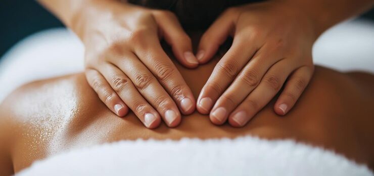 Craniosacral Therapie und Osteopathie Eine Person erhält eine Craniosacral und Osteopathie Behandlung für Rückenschmerzen